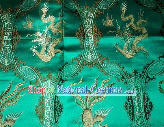 Classical Dragons Phoenix Pattern Chinese Traditional Green Silk Fabric Tang Suit Brocade Cloth Cheongsam Material Drapery