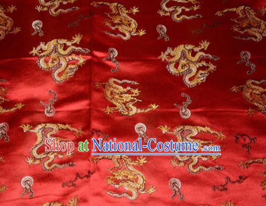 Wedding Classical Dragons Pattern Chinese Traditional Red Silk Fabric Tang Suit Brocade Cloth Cheongsam Material Drapery