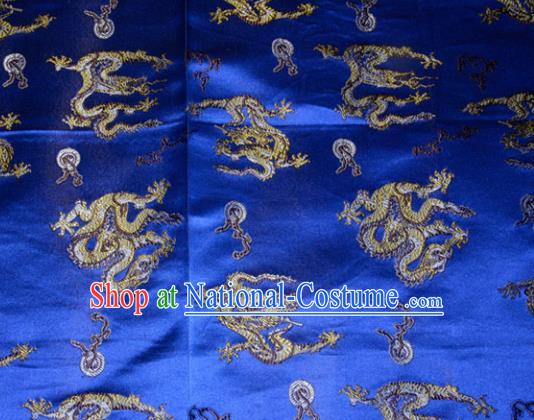 Wedding Classical Dragons Pattern Chinese Traditional Royalblue Silk Fabric Tang Suit Brocade Cloth Cheongsam Material Drapery