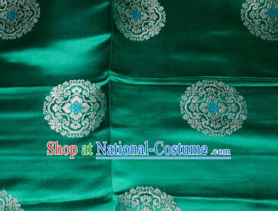 Classical Round Pattern Chinese Traditional Green Silk Fabric Tang Suit Brocade Cloth Cheongsam Material Drapery