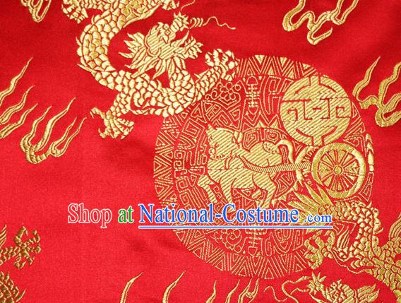 Chinese Traditional Silk Fabric Dragons Pattern Tang Suit Red Brocade Cloth Cheongsam Material Drapery