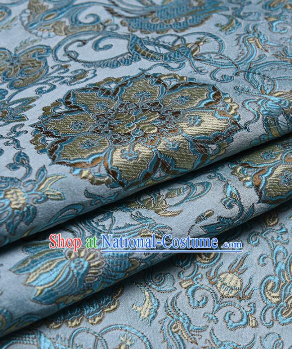 Chinese Traditional Silk Fabric Tang Suit Blue Brocade Cloth Cheongsam Material Drapery