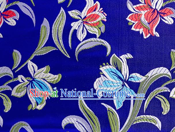 Chinese Traditional Silk Fabric Tang Suit Classical Pattern Royalblue Brocade Cloth Cheongsam Material Drapery