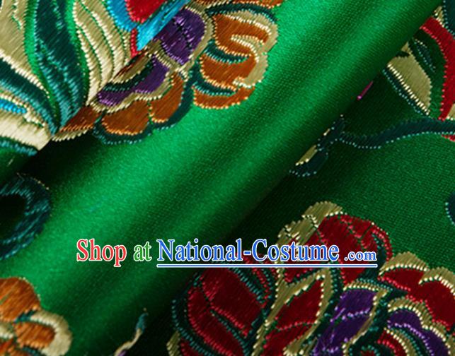 Chinese Traditional Silk Fabric Tang Suit Classical Flowers Pattern Green Brocade Cloth Cheongsam Material Drapery