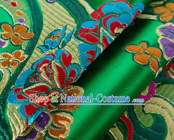 Chinese Traditional Green Silk Fabric Tang Suit Classical Flowers Pattern Brocade Cloth Cheongsam Material Drapery