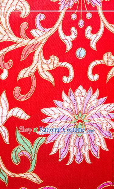 Chinese Traditional Red Brocade Fabric Tang Suit Classical Flowers Pattern Silk Cloth Cheongsam Material Drapery