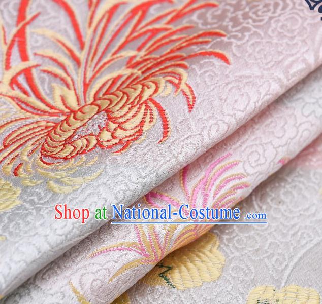 Chinese Traditional White Brocade Fabric Chrysanthemum Pattern Tang Suit Silk Cloth Cheongsam Material Drapery