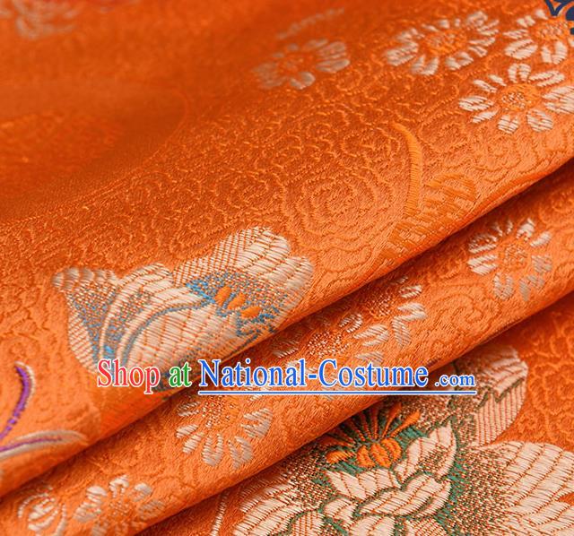 Chinese Traditional Orange Brocade Fabric Chrysanthemum Pattern Tang Suit Silk Cloth Cheongsam Material Drapery