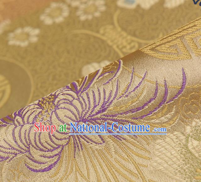 Chinese Traditional Golden Brocade Fabric Chrysanthemum Pattern Tang Suit Silk Cloth Cheongsam Material Drapery