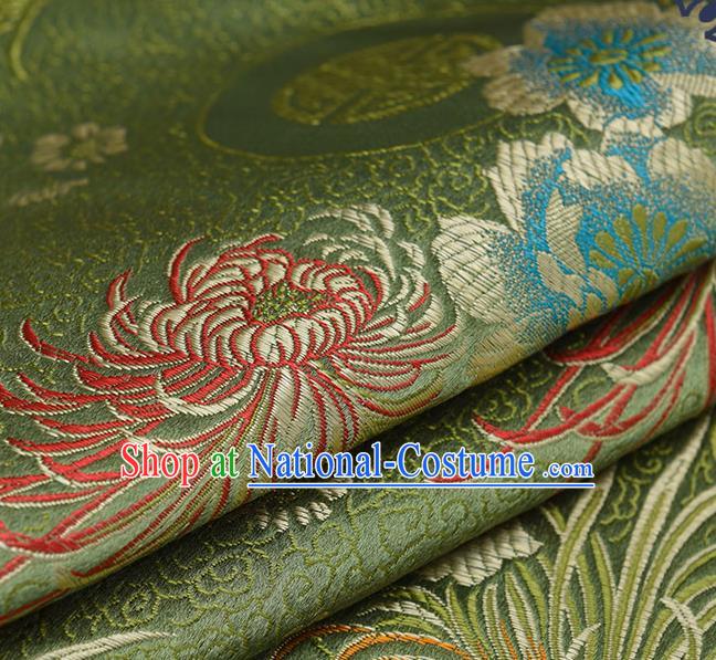 Chinese Traditional Olive Green Brocade Fabric Chrysanthemum Pattern Tang Suit Silk Cloth Cheongsam Material Drapery