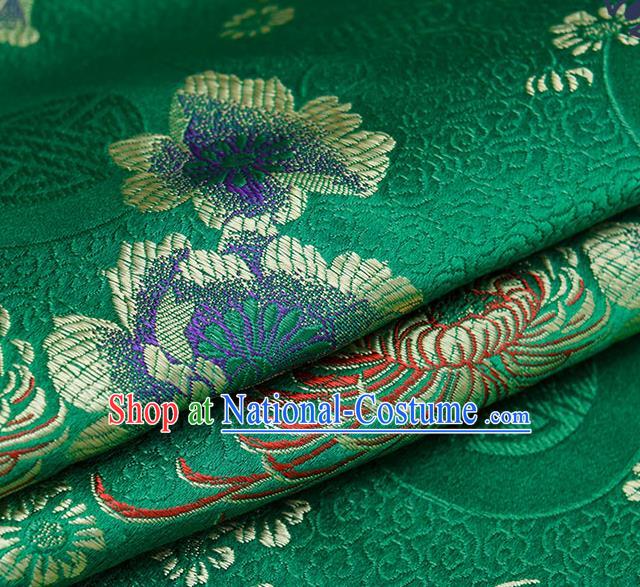 Chinese Traditional Green Brocade Fabric Chrysanthemum Pattern Tang Suit Silk Cloth Cheongsam Material Drapery