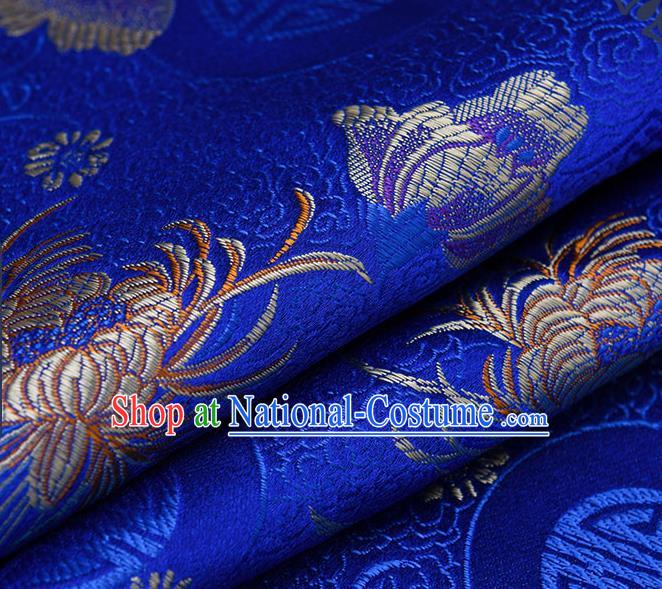 Chinese Traditional Royalblue Brocade Fabric Chrysanthemum Pattern Tang Suit Silk Cloth Cheongsam Material Drapery