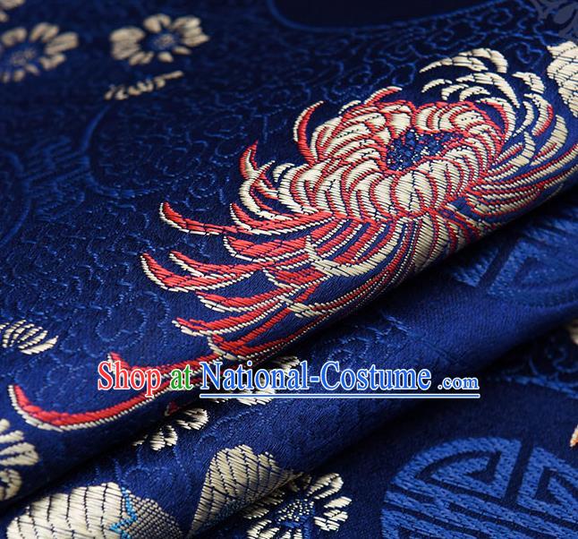 Chinese Traditional Navy Brocade Fabric Chrysanthemum Pattern Tang Suit Silk Cloth Cheongsam Material Drapery