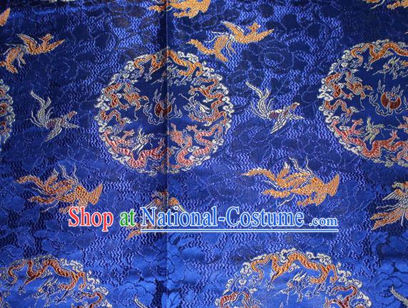 Chinese Traditional Silk Fabric Dragon Phoenix Pattern Tang Suit Royalblue Brocade Cloth Cheongsam Material Drapery