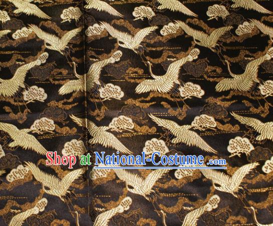 Chinese Traditional Silk Fabric Crane Pattern Tang Suit Black Brocade Cloth Cheongsam Material Drapery