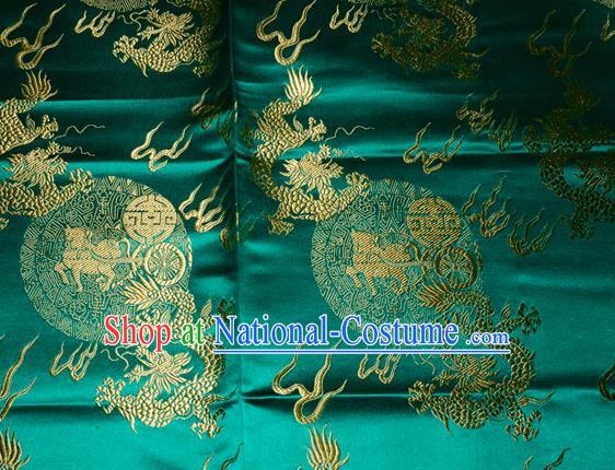 Chinese Traditional Silk Fabric Dragons Pattern Tang Suit Green Brocade Cloth Cheongsam Material Drapery