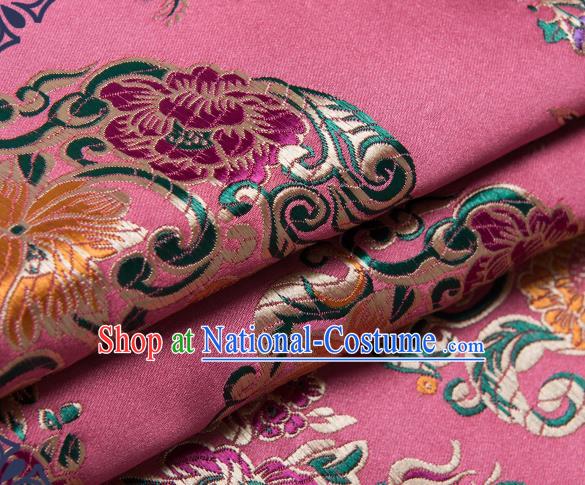 Chinese Traditional Palace Pattern Tang Suit Brocade Pink Fabric Silk Cloth Cheongsam Material Drapery