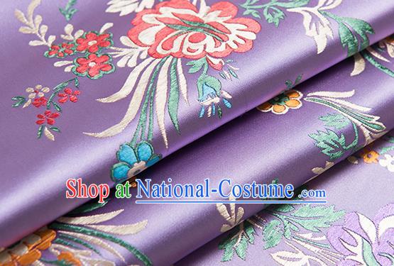 Chinese Traditional Begonia Pattern Tang Suit Lilac Brocade Fabric Silk Cloth Cheongsam Material Drapery