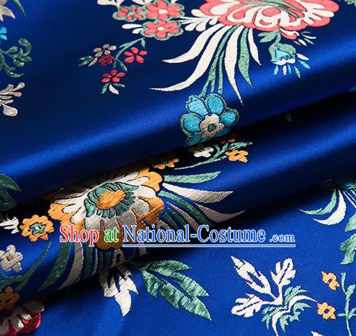 Chinese Traditional Begonia Pattern Tang Suit Royalblue Brocade Fabric Silk Cloth Cheongsam Material Drapery