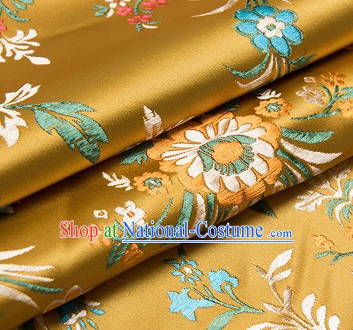 Chinese Traditional Begonia Pattern Tang Suit Golden Brocade Fabric Silk Cloth Cheongsam Material Drapery