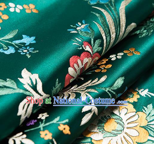 Chinese Traditional Begonia Pattern Tang Suit Green Brocade Fabric Silk Cloth Cheongsam Material Drapery