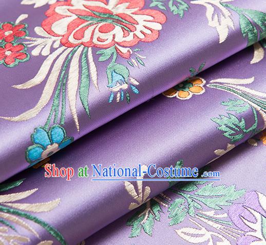 Chinese Traditional Begonia Pattern Tang Suit Light Purple Brocade Fabric Silk Cloth Cheongsam Material Drapery