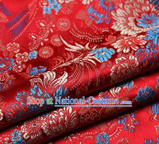 Chinese Traditional Tang Suit Red Brocade Fabric Peony Pattern Silk Cloth Cheongsam Material Drapery