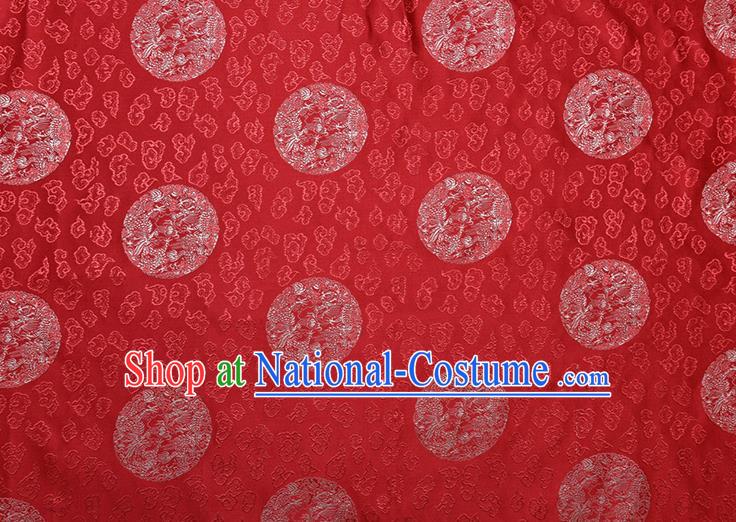 Chinese Traditional Round Dragons Pattern Tang Suit Red Brocade Fabric Silk Cloth Cheongsam Material Drapery