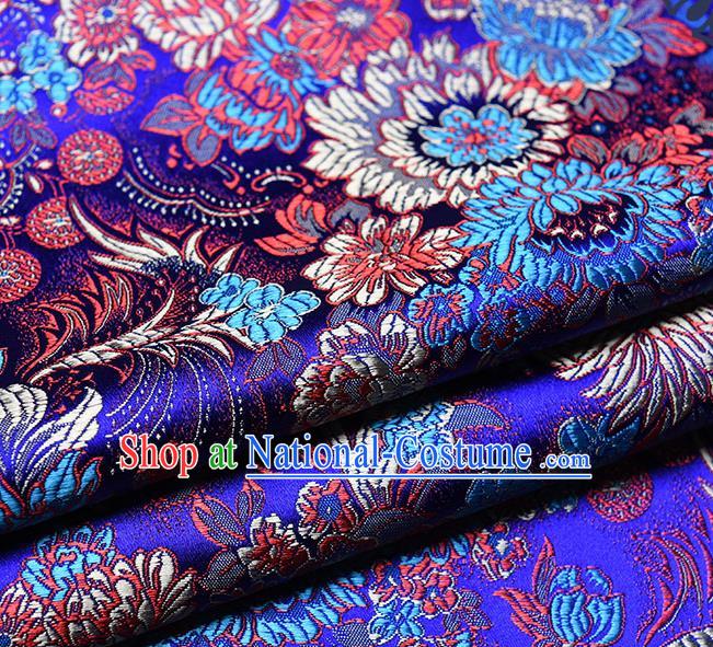 Chinese Traditional Tang Suit Royalblue Brocade Fabric Peony Pattern Silk Cloth Cheongsam Material Drapery