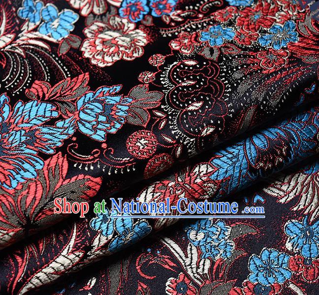 Chinese Traditional Tang Suit Black Brocade Fabric Peony Pattern Silk Cloth Cheongsam Material Drapery