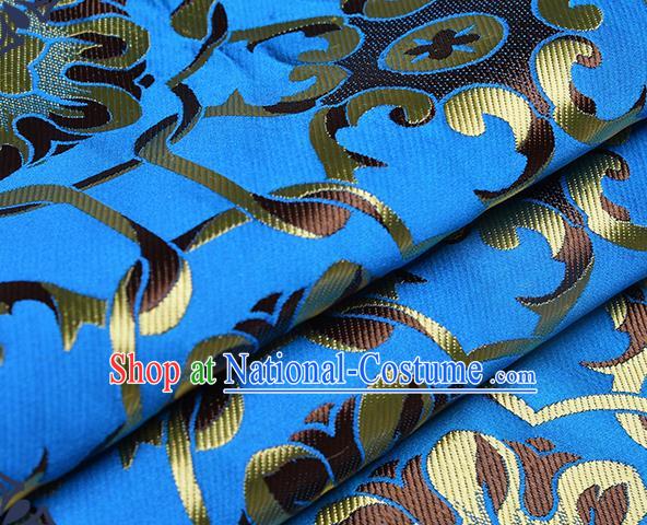 Chinese Traditional Tang Suit Blue Brocade Fabric Silk Cloth Cheongsam Material Drapery