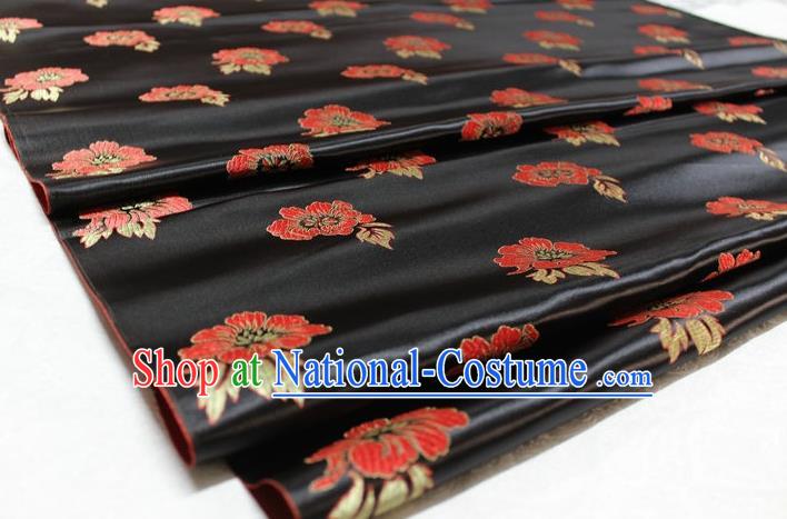 Chinese Traditional Cheongsam Cloth Tang Suit Peony Pattern Black Brocade Fabric Silk Material Drapery