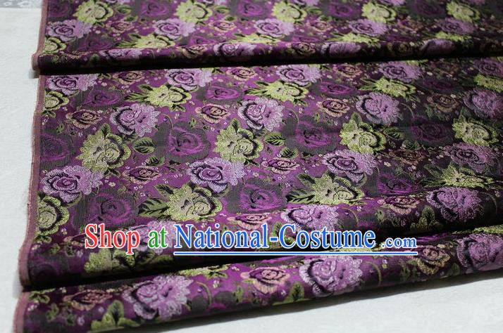 Chinese Traditional Cheongsam Cloth Tang Suit Rose Pattern Purple Brocade Fabric Silk Material Drapery