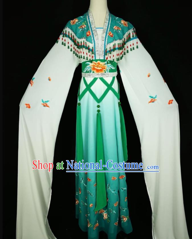 Chinese Traditional Beijing Opera Actress Costume Princess Embroidered Peacock Green Hanfu Dress for Adults