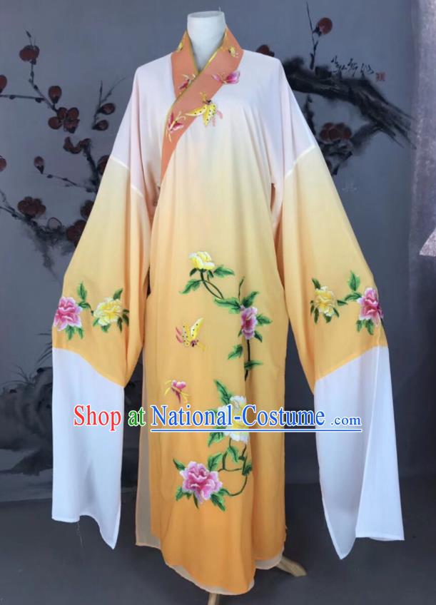 Chinese Traditional Beijing Opera Scholar Costume Peking Opera Niche Yellow Embroidered Robe for Adults