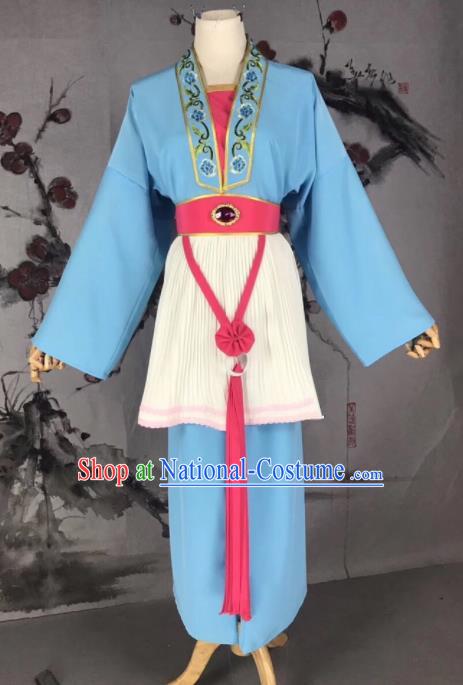 Chinese Traditional Beijing Opera Mui Tsai Costume Servant Girl Blue Clothing for Poor