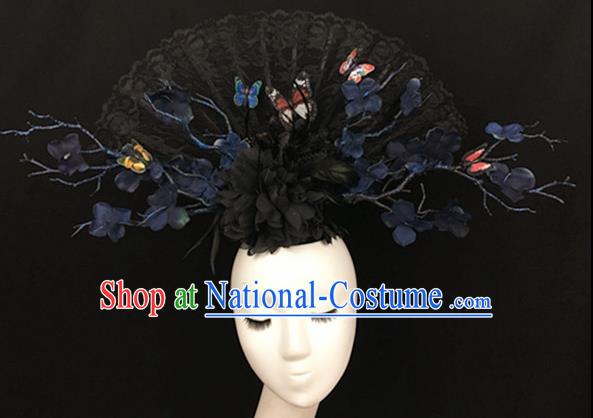 Top Halloween Black Lace Hair Accessories Stage Show Chinese Traditional Catwalks Headpiece for Women