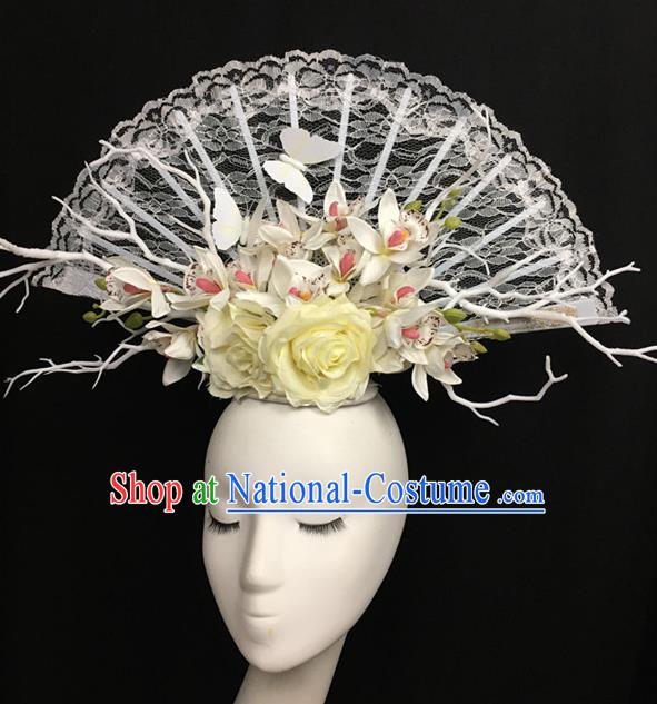 Top Halloween White Lace Hair Accessories Stage Show Chinese Traditional Catwalks Headpiece for Women