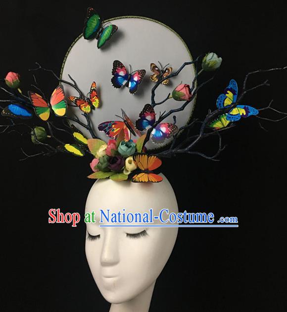 Top Halloween Colorful Butterfly Hair Accessories Stage Show Chinese Traditional Catwalks Headpiece for Women