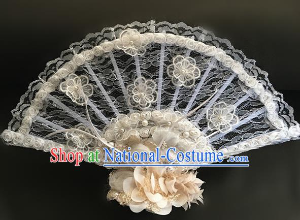 Top Halloween Hair Accessories Stage Show Chinese Traditional White Lace Catwalks Headpiece for Women