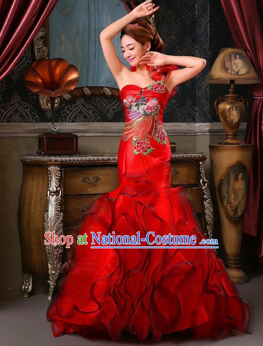 Chinese Traditional Qipao Dress Classical Costume Red Full Dress for Women