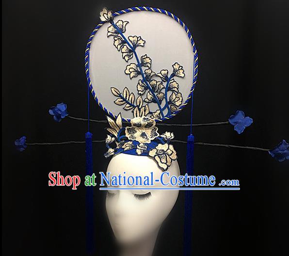 Chinese Stage Show Blue Tassel Hair Accessories Traditional Catwalks Palace Headdress for Women