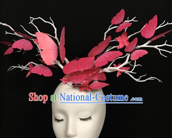 Top Brazilian Carnival Stage Show Headpiece Halloween Catwalks Pink Butterfly Hair Accessories for Women