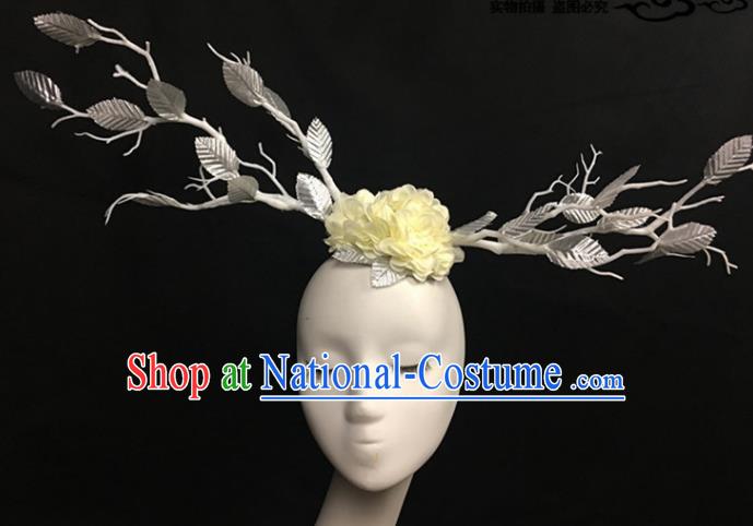 Top Brazilian Carnival Stage Show Headpiece Halloween Catwalks Yellow Peony Hair Accessories for Women