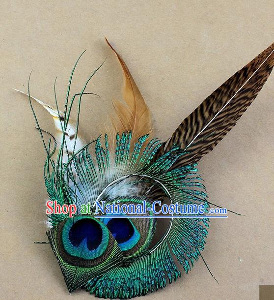 Handmade Peacock Feather Accessories Stage Show Feather Brooch for Women