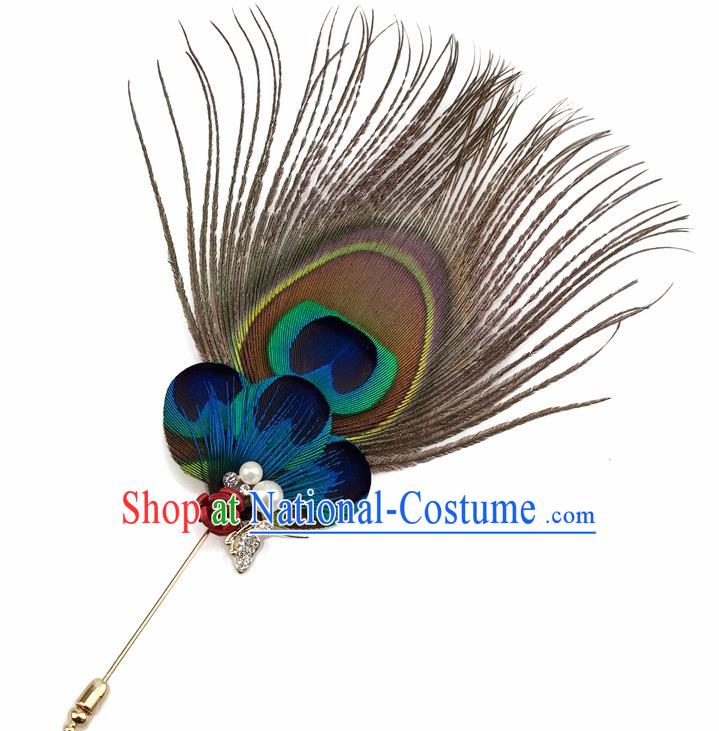 Handmade Feather Breastpin Accessories Stage Show Peacock Feather Brooch for Women