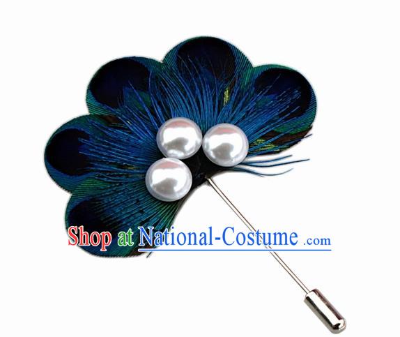 Handmade Peacock Feather Breastpin Accessories Stage Show Feather Brooch for Women