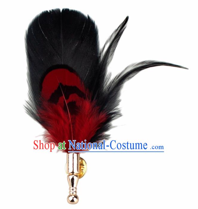 Handmade Black Feather Breastpin Accessories Stage Show Peacock Feather Brooch for Women