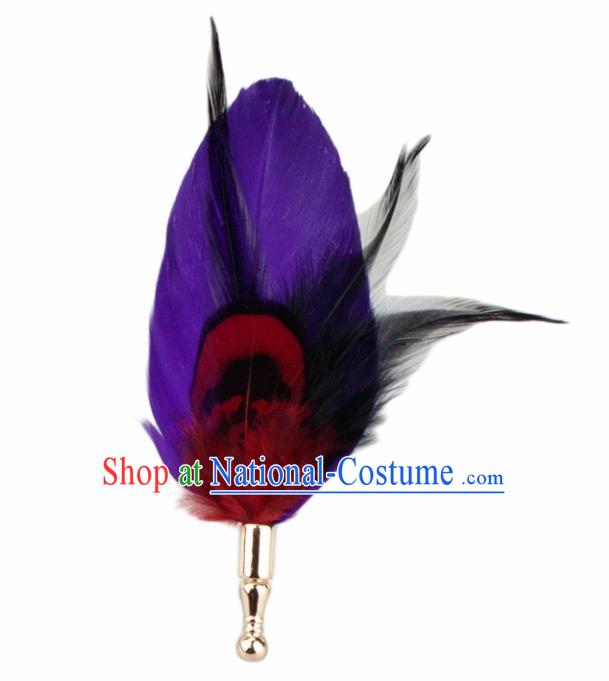 Handmade Purple Feather Breastpin Accessories Stage Show Peacock Feather Brooch for Women