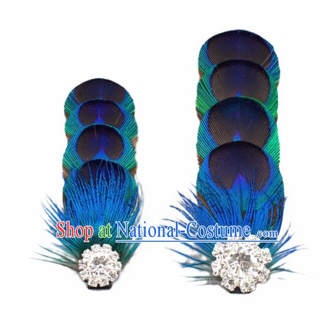 Top Brazilian Carnival Feather Headpiece Catwalks Folk Dance Peacock Feather Hair Claw for Women